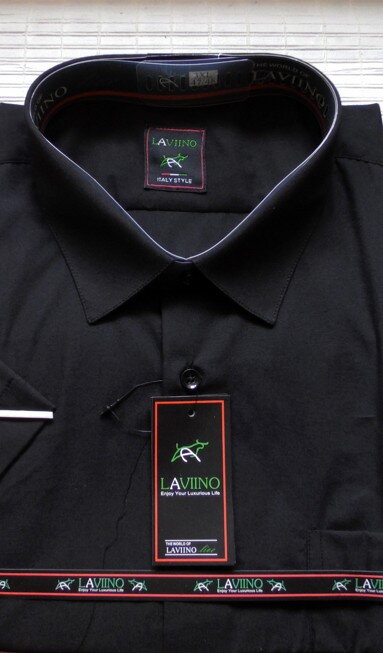 Pánská společenská košile - černá s krátkým rukávem